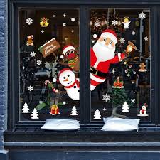 Cartoon Christmas Stickers For Window Showcase Removable Santa Clause Snowman Home Decor Christmas Wall Stickers Christmas Window Decorations Christmas Decals