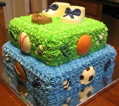 This is a wow sized shower gift/table centerpiece for the new parents. Sports Baby Shower Cake