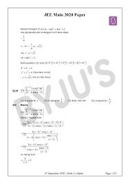 This article contains jee mains question papers 2020 with solutions held in month of september (second jee of the year). Jee Main 2020 Paper With Solutions Maths Shift 1 Sept 6 Download Pdf