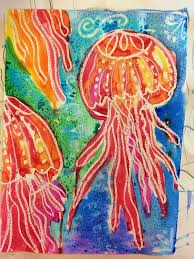 April Showers And Jellyfish Watercolor Resist Smart Class Summer Art Projects Elementary Art Projects Classroom Art Projects