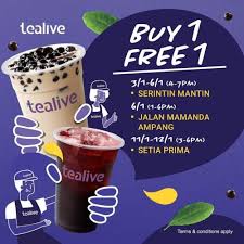 The new discount codes are constantly updated on couponxoo. 3 12 Jan 2020 Tealive Buy 1 Free 1 Promotion Everydayonsales Com