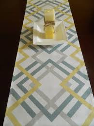 Modern Table Runner Grey Blue And Saffron Yellow Geometric Table Runner 72 Quot Table Runner Yea Modern Table Runners Quilted Table Runners Table Runners