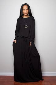 Vestito Nero Manica Lunga Abito Maxi Nero Modesto Modesta Etsy Black Long Sleeve Dress Modest Long Dresses Black Maxi Dress