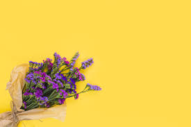 Purple flower bouquet free vector. An Overhead View Of Purple Flower Bouquet On Yellow Background Nohat Free For Designer