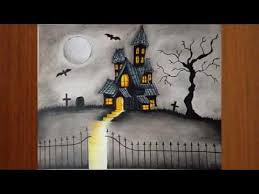 Draw this haunted house with me! Haunted House Drawing How To Draw A Haunted House Easy Halloween Drawings Step By Step Youtube
