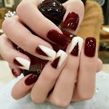 Super long acrylic nails with a lot of attitude can't be unnoticed. Buy 24pcs Fake Nails Dark Red And Beige False Nails Short Square Full Cover Bride Nail Art Acrylic Artificial Nails With Glue Online In Bahrain B07pmgrspv