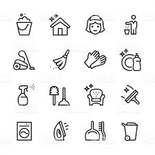 Black And White Icons 16 Line Black On White Icons Set Cleaning Service Pixel Perfect Cleaning Company Logo Cleaning Logo Cleaning Icons