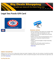 Shop on legal seafood with coupons and enjoy big savings. Legal Sea Foods Gift Card