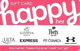 Rather than restricting the card to one retailer, each card could be used at 4 or more places that are in interest to the card holder. Gift Card Happy Her Type 1 Happy Card United States Of America Happy Col Us Happy 012 29610