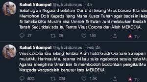 Virus Corona Diklaim Tentara Allah Ruhut Gusti Ora Sare