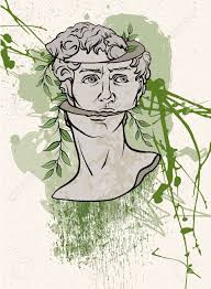 Busto Subterráneo De David Al Estilo Del Arte Abstracto. Una Escultura  Antigua Antigua De Una Obra Maestra De David De Miguel Ángel Está Enmarcada  En El Estilo De Un Cartel Abstracto Moderno,