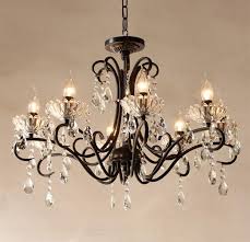 Black Iron And Crystal Chandelier Loft Retro Black Iron Chandeliers Industrial Bar Cafe Lighting Led Lamparas 6 E14 E12 American Vintage Hanging Light Lampadario Black Iron Chandelier Iron Chandeliers Chandelier Candle Holder