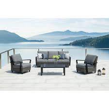 Ove Decors Augusta Charcoal 4 Piece Aluminum Patio Conversation Set With Sunbrella Gray Cushions Augusta4pcg The Home Depot Conversation Set Patio Outdoor Furniture Sets Aluminum Patio