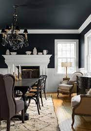 Paint your ceiling and upper walls navy blue, then balance out the darker hue by painting beams or woodwork white. Ceiling Paint Color Ideas Inspiration Benjamin Moore
