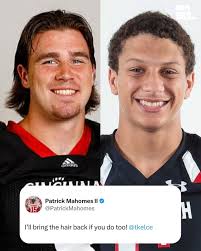 Travis and Patrick will watch their alma maters go at it for the first time  as conference opponents tomorrow and Patrick wants them to bring back their  college hairstyles 🤣🤣🤣🤣