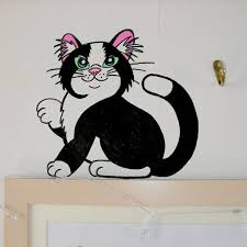 Black And White Cat Drawing Cartoon Cartoon Black White Cat Wall Drawing Detail Wall Drawing Cartoon Wall Drawings