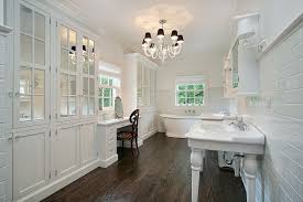 90 Primary Bathrooms With Hardwood Flooring Photos White Master Bathroom White Bathroom Wood Floor Bathroom