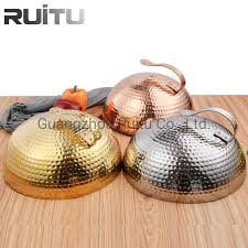 Maybe you would like to learn more about one of these? China Dome Food Cover With Handle Tableware Cloche Server Steak Tray Dish Luxury Round Metal Gold Copper Rose Gold Hammered Food Plate Covers China Food Plate Covers And Round Food Covers