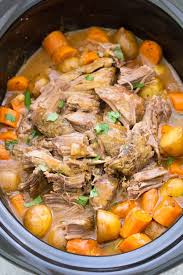 After searing the beef and quickly sautéing the onions, the meat is slowly simmered on the stovetop. Slow Cooker Pot Roast Easy Crock Pot Recipe