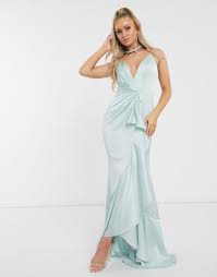 Jarlo Plunge Ruffle Maxi Dress In Mint Green Modesens In 2020 Ruffled Maxi Dress Elegant Bridesmaid Dresses Maxi Dress Green