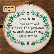 Warning This Is Proof I Have The Patience To Stab Something Etsy Funny Cross Stitch Patterns Cross Stitch Funny Funny Needlepoint