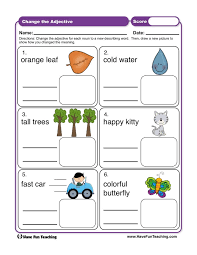 This worksheet will give students an opportunity to find adjectives within a paragraph. Change The Adjective Worksheet Have Fun Teaching Describing Words Nouns Worksheet