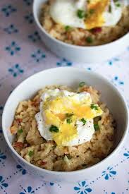 Breakfast Risotto With Bacon And Poached Egg Recipe Recipes Food Healthy Breakfast