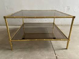 Furniture size (4) round coffee table. French Brass Faux Bamboo Smoked Glass Coffee Table 1960s For Sale At Pamono