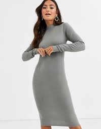 Grigio abito lungo in maglia abito maglione grigio collo rotondo … Brave Soul Toulouse Vestito Maglia Lungo Con Collo Alto Asos