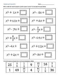 Completing The Square Perfect Square Trinomial Differentiation 5 Activities Completing The Square Perfect Squares Square