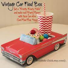 Car Favor Box 6 Red White Car Favor Boxes Car Party Classic Car Food Box Vintage Car Food Box Party Favor Food Tray Table Settings Vintage Car Party Cars Party