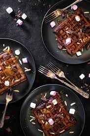 Rocky Road Waffles With Salted Caramel Sauce The Sweet Rebellion Salted Caramel Fun Baking Recipes Best Dessert Recipes