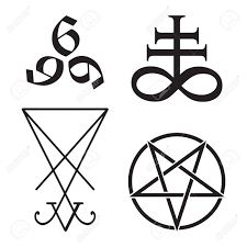Blackwork, flash tattoo or print design. Set Of Occult Symbols Leviathan Cross Pentagram Lucifer Sigil And 666 The Number Of The Beast Hand Drawn Black And White Isolated Vector Illustration Blackwork Flash Tattoo Or Print Design Royalty Free