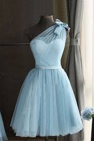 Baby Blue Tulle One Shoulder Short Prom Dress Bowknot Party Dress Homecoming Dresses Short Prom Dress Light Blue Homecoming Dresses Blue Homecoming Dresses