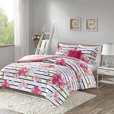 Black And White Striped Floral Bedding Zoe Comforter Set Brighten Your Bedroom With The Cheerful Allure Of The Comfort Spaces Zoe 3 Piece Comfort Comforter Sets Black Bed Set Pink And Black Bedding