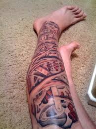 The overlapping lines and simple design are aesthetically pleasing in a large format without being overwhelming. 60 Trendy Biomechanical Tattoos On Leg