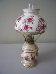 Antique oil lamp type w/ glass hurricane chimney. Vintage Miniature Oil Lamp Floral Flower Pattern Oil Lamps Lamp Vintage Miniatures
