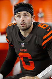 Much more to offer than just a game. Baker Mayfield Of The Cleveland Browns Looks On While On The Sideline Cleveland Browns Football Baker Mayfield Cleveland Browns