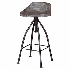 Iron x rustic upholstered leather stool. Kairu Rustic Wood Iron Bar Stool With Industrial Swivel Screw Gray Glazed Seat