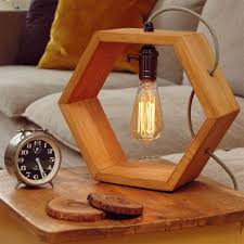 Wooden Handmade Vintshop Hexagon Design Table Lamp With Edison Bulb Light Oak Desk Lamp Wooden Lamp Retro La Wooden Lamps Design Wooden Lamp Wooden Table Lamps