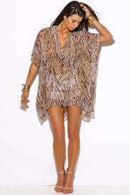 Shop Brown Animal Print Semi Sheer Chiffon Bejeweled Boho Caftan Beach Cover Up Tunic Top Mini Dress Boho Caftan Chiffon Beach Cover Up Clothes Design