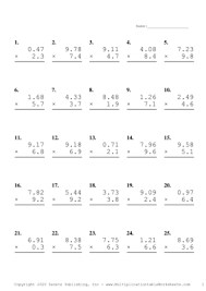 Free worksheets to promote the understanding of fraction identification. Two Decimal By One Decimal Multiplication Worksheet B