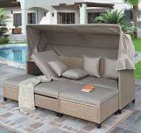 Amazon.com: MNSSRN Patio Sofa Set with Shade, Sun Protection Rattan Sofa  Bed, Cushions & Lift Table for Backyard Porch Pool Sofa Bed : Patio, Lawn &  ...