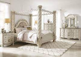 Cassimore canopy bedroom set is a true pinnacle of opulent design. Cassimore Pearl Silver 9 Pc Dresser Mirror California King Uph Poster Canopy Bed 2 Nightstands Furniture Innovation