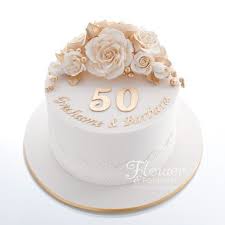 Single Tier Ivory Gold 50th Anniversary Cake Adorned With Ivory Gold Sugar 50th Anniversary Cakes 50th Wedding Anniversary Cakes Wedding Anniversary Cakes
