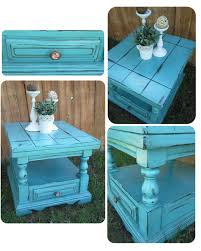 Turquoise End Table Reclaimed Furniture Furniture Painted Furniture