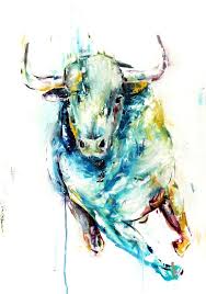Charging Bull Art Print Bull Wall Art From Original Painting Etsy In 2021 Bull Painting Bull Art Charging Bull