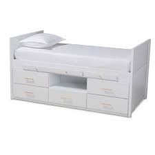 Put the bed on a creative platform and or make the bed roll out from beneath the platform, giving additional space for a desk or reading area. Twin 5 Drawer Mirza Wood Storage Bed With Pull Out Desk White Baxton Studio Target