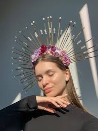 Crown With Flowers , Crown With Halo , Wedding Headdress , Tiara , Head  Accessory , Head Accessory