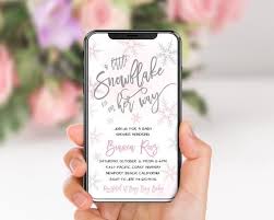 A Little Snowflake Is On Her Way Phone Inviteprintable Pink Etsy In 2020 Little Snowflake Electronic Invitations Invitations